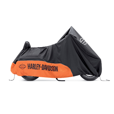 Indoor/Outdoor Motorcycle Cover For Touring and Freewheeler Models - Black/Orange