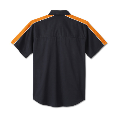 Harley-Davidson Stacked Bar &amp; Shield Short Sleeve Mens Shirt - Colorblock - Harley Black &amp; Harley Orange