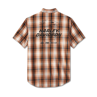 Harley-Davidson Mens Screamin Eagle Short Sleeve Shirt - Orange Plaid - Orange Plaid