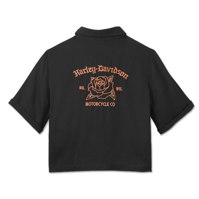 Harley-Davidson Old English Rose Cropped Short Sleeve Womens Shirt - Harley Black