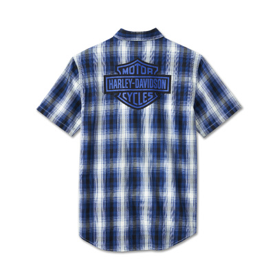 Mens Bar &amp; Shield Short Sleeve Plaid Shirt - Blue Plaid