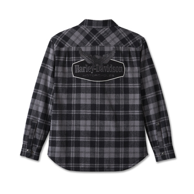 Harley-Davidson Men&#39;s Flying Eagle Zip-Up Flannel - Black Plaid