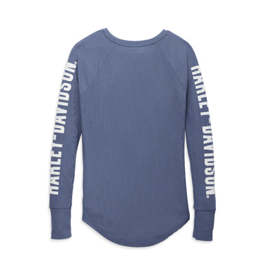 Womens Authentic Bar &amp; Shield Rib-Knit Top - Gray Blue