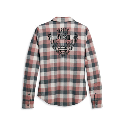 Womens Retro Winged Flannel Shirt - YD Plaid - Ash Rose