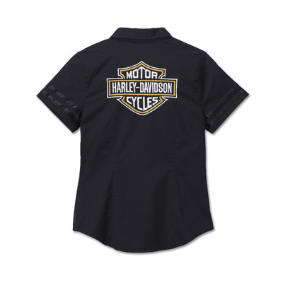 Womens Bar &amp; Shield Zip Front Shirt - Harley Black