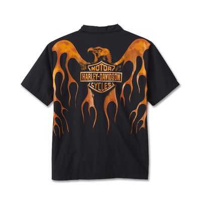 Mens Burning Eagle Short Sleeve Shirt - Harley Black