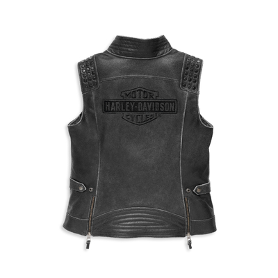 Womens Electra Studded Leather Vest - Black