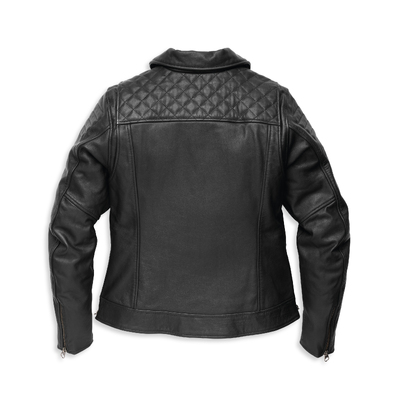 Womens Bezel Biker Collar Leather Jacket - Black