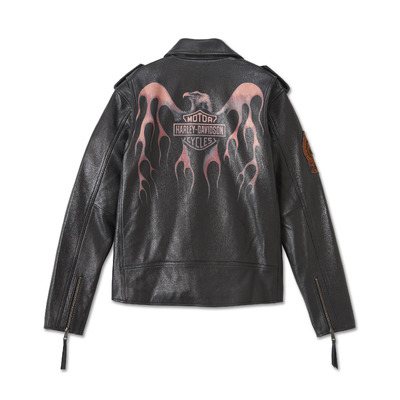 Mens Burning Eagle Leather Jacket - Harley Black