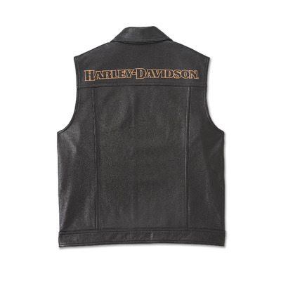 Mens Fuel to Flames Leather Vest - Harley Black