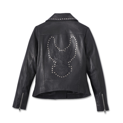 Womens Classic Eagle Studded Leather Jacket - Black