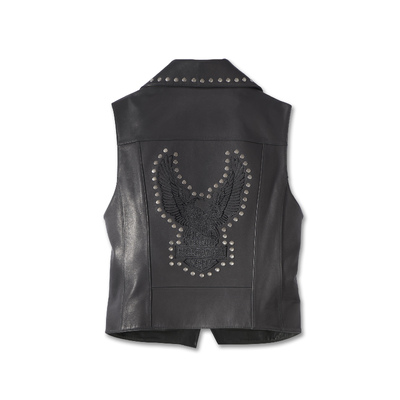 Womens Classic Eagle Studded Leather Vest - Black