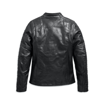 Womens Ozello Perforated Leather Jacket - Black Leather