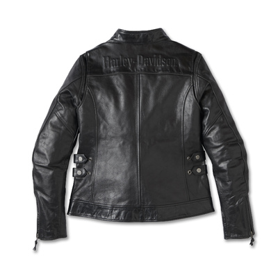 Womens H-D Flex Layering System Café Racer Leather Jacket Outer Layer - Black