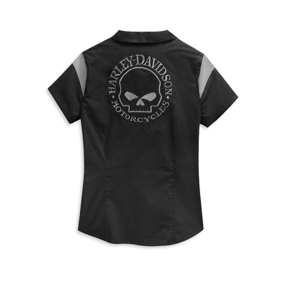 Womens Skull Logo Zip-Front Shirt - Black Beauty