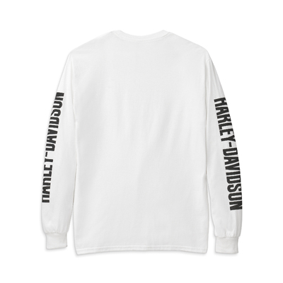 Mens Bar &amp; Shield Long Sleeve Graphic Tee - White