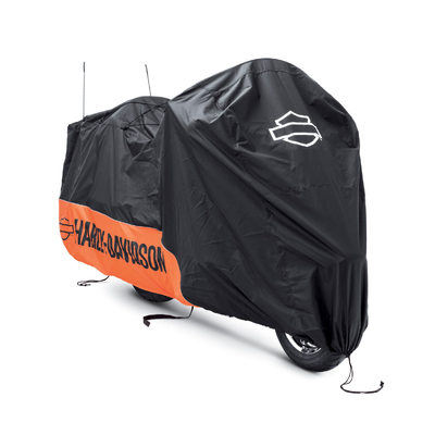 Indoor/Outdoor Motorcycle Cover For Touring and Freewheeler Models - Black/Orange