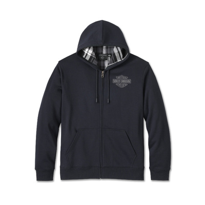 Harley-Davidson Men&#39;s Bar &amp; Shield Plaid Lined Zip-Up Hoodie - Harley Black