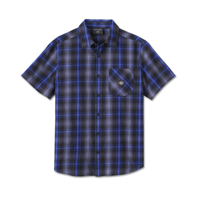 Harley-Davidson Staple Short Sleeve Mens Shirt - Plaid - Harley Black &amp; Ombre Blue