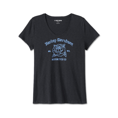 Harley-Davidson United V-Neck Rosebud Womens Tee - Harley Black