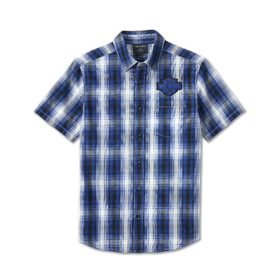 Mens Bar &amp; Shield Short Sleeve Plaid Shirt - Blue Plaid