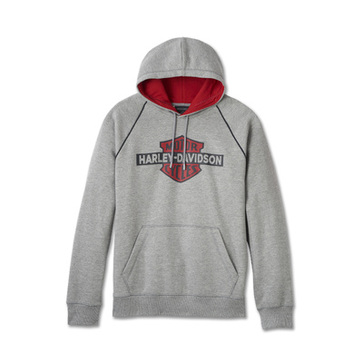 Harley-Davidson Men&#39;s Bar &amp; Shield Contrast Pullover Hoodie - Colourblock - Grey Heather &amp; Chili Pepper