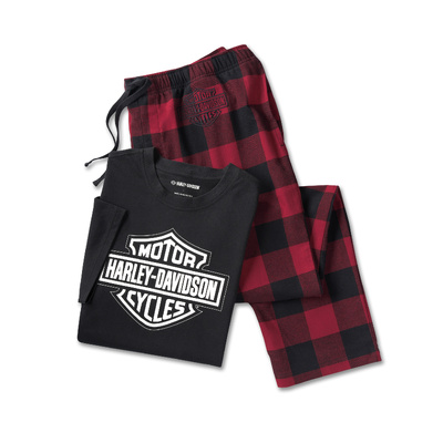 Harley-Davidson Men's Bar & Shield Short Sleeve Pajama Set - Harley Black & Buffalo Check Plaid