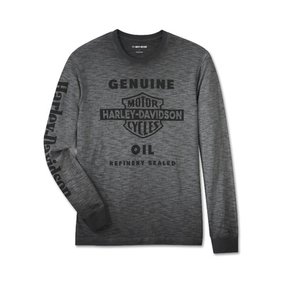 Harley-Davidson Men&#39;s Oil Can Slub Long Sleeve Tee`