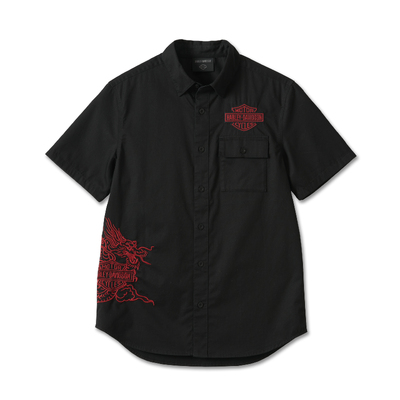 Mens Year of The Dragon Short Sleeve Shirt - Harley Black