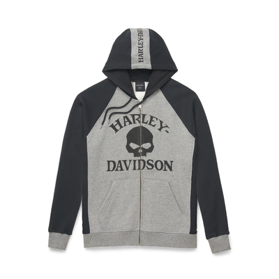 Mens Willie G Skull Colorblock Zip-Up Hoodie - Grey Heather