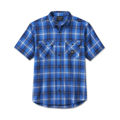 Mens Backing It In Short Sleeve Plaid Shirt - Blue Plaid