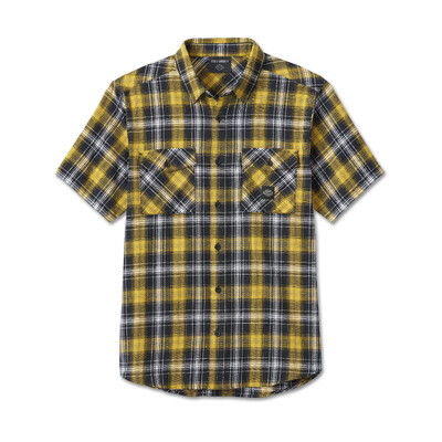 Mens Backing It In Short Sleeve Plaid Shirt - Yellow Plaid