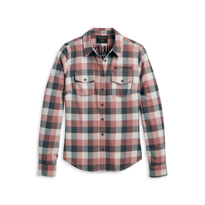 Womens Retro Winged Flannel Shirt - YD Plaid - Ash Rose