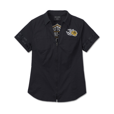 Womens Bar &amp; Shield Zip Front Shirt - Harley Black