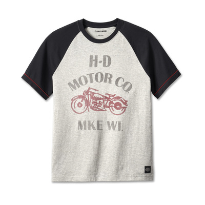 Harley-Davidson Mens Vintage Spirit Raglan Tee - Colorblock - Grey Heather - Colorblock - Grey Heather