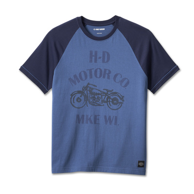 Harley-Davidson Mens Vintage Spirit Raglan Tee - Colorblocked - Ensign Blue - Colorblocked - Ensign Blue