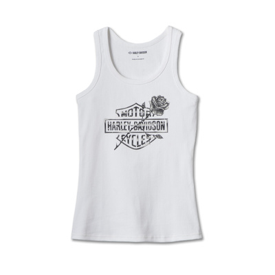 Harley-Davidson Rose Bar &amp; Shield Womens Tank - Bright White