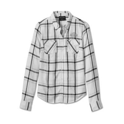 Womens Sunrise Button Down Shirt - YD Plaid - Bright White