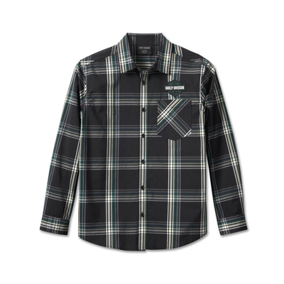 Harley-Davidson Mens Classic Bar &amp; Shield Plaid Shirt - Black Plaid - Black Plaid