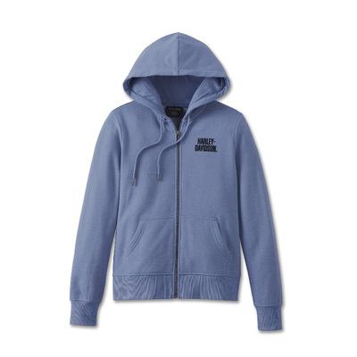 Womens Special Bar and Shield Zip Front Hoodie - Colony Blue