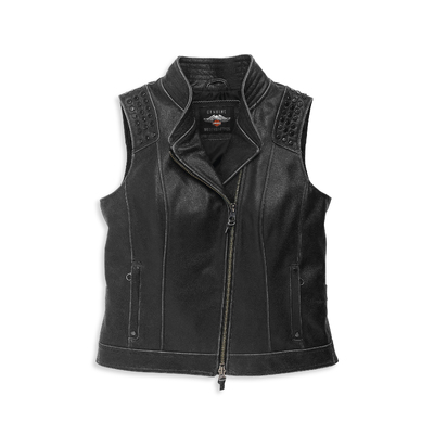 Womens Electra Studded Leather Vest - Black