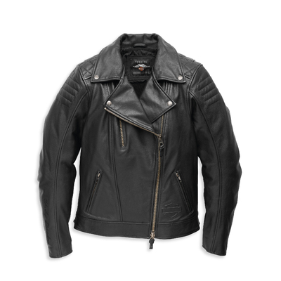 Womens Bezel Biker Collar Leather Jacket - Black