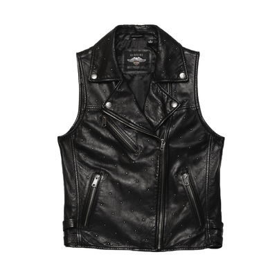 Womens Celebration Embellished Leather Vest - Black