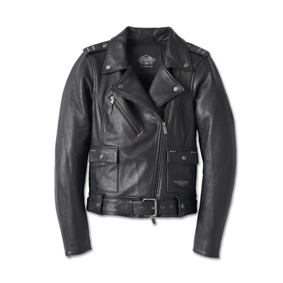 Womens 120th Anniversary Cycle Queen Leather Biker Jacket - Black