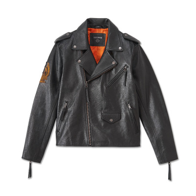 Mens Burning Eagle Leather Jacket - Harley Black