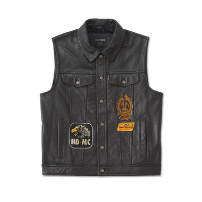 Mens Fuel to Flames Leather Vest - Harley Black