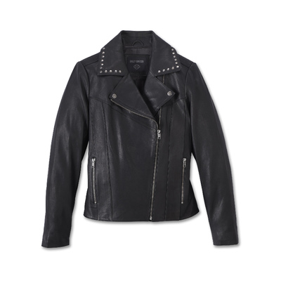 Womens Classic Eagle Studded Leather Jacket - Black