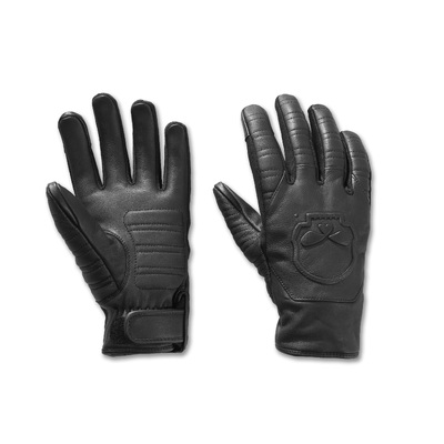 Mens Willie G Skull Graphic Leather Riding Gloves - Harley Black