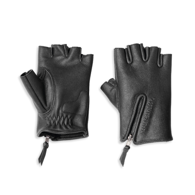 Womens Edge Cut Fingerless Leather Glove - Black