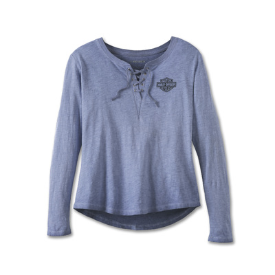 Womens Throttle Lace-Up Knit Top - Colony Blue